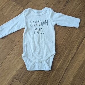 Rae Dunn Gender Neutral "Canadian Made" White Long Sleeve Baby Bodysuit